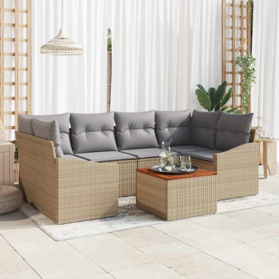 Conjunto de sofá de jardín 7 pcs beige y gris claro