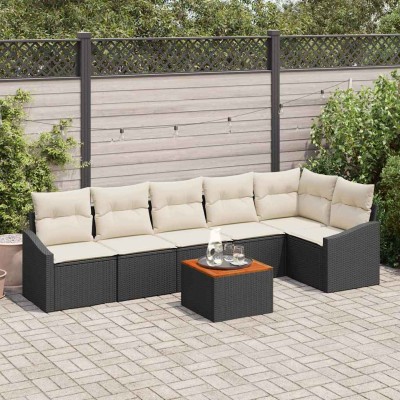 Conjunto de sofá de jardín 7 pcs Negro y blanco