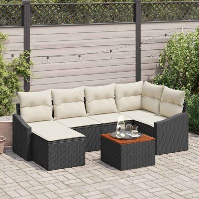 Conjunto de sofá de jardín 7 pcs Negro y blanco