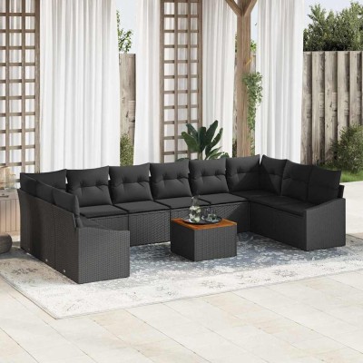 Conjunto de sofá de jardín 11 pcs Negro