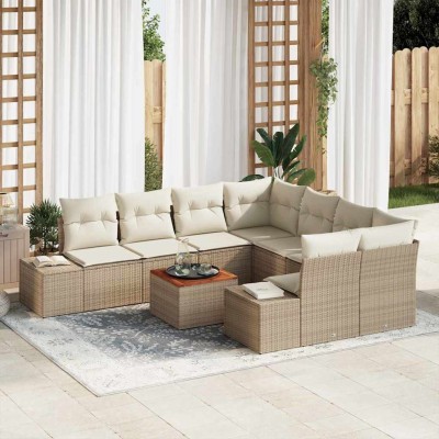 Conjunto de sofá de jardín 9 pcs Beige y blanco