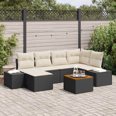 Conjunto de sofá de jardín 7 pcs Negro y blanco
