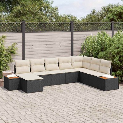 Conjunto de sofá de jardín con cojín 8 pcs Negro y crema