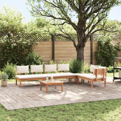 Conjunto de Bancos de Jardín con cojín 5 pcs Marrón y crema