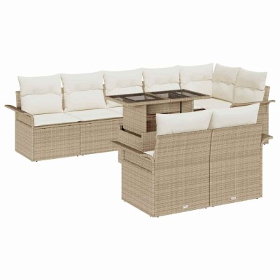 Conjunto de sofá de jardín con cojín 9 pcs Beige Poliratán