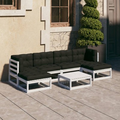 Set muebles jardín 7 pzas con cojines madera maciza pino blanco