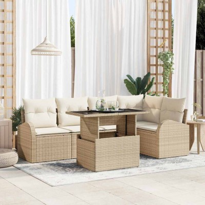 Conjunto de sofá de jardín Manual 6 pcs Beige 100 x 55 x 73 cm