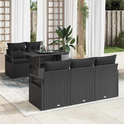 Conjunto de sofá de jardín 6 pcs Negro Poliratán