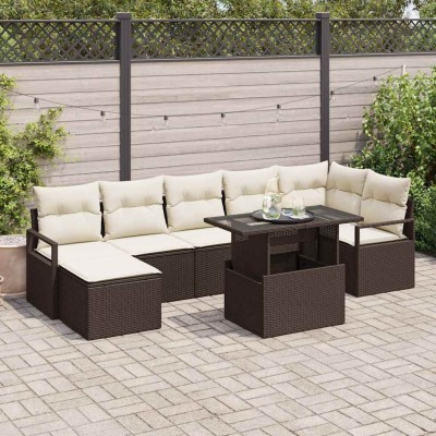 Conjunto de sofá de jardín 8 pcs Marrón Poliratán