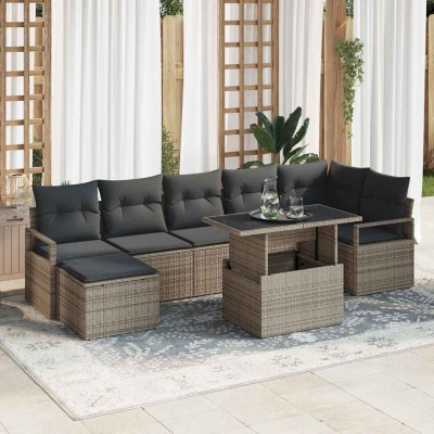 Conjunto de sofá de jardín 8 pcs Gris Poliratán