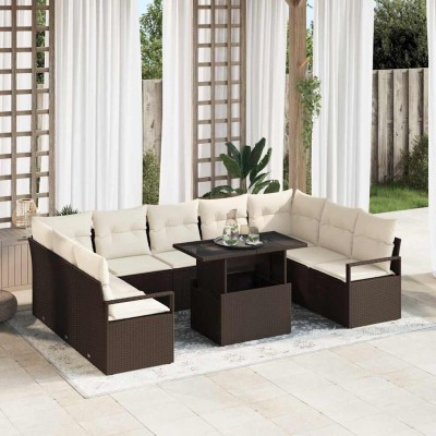 Conjunto de sofá de jardín 10 pcs Marrón Poliratán