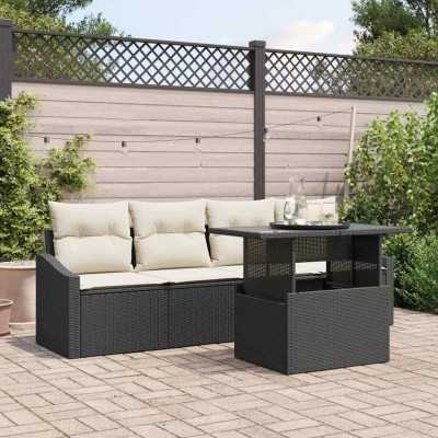 Conjunto de sofá de jardín 5 pcs Negro Poliratán