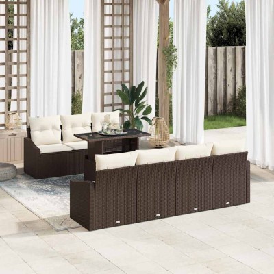 Conjunto de sofá de jardín 8 pcs Marrón Poliratán