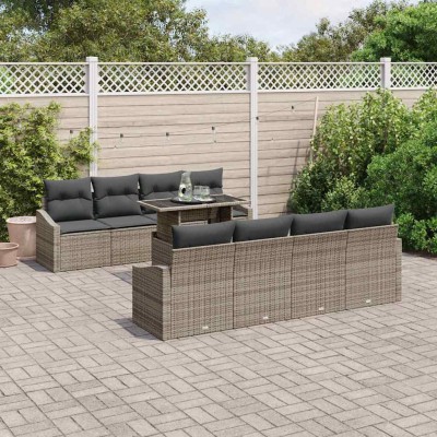 Conjunto de sofá de jardín 9 pcs Gris Poliratán