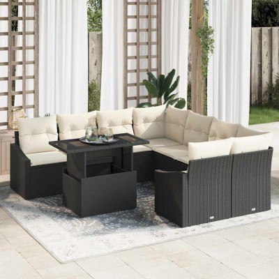 Conjunto de sofá de jardín 9 pcs Negro Poliratán