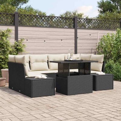 Conjunto de sofá de jardín 7 pcs Negro y crema 100 x 55 x 73 cm
