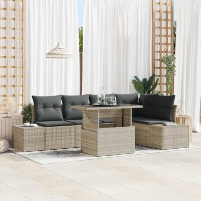 Conjunto de sofá de jardín 6 pcs Gris Claro Poliratán