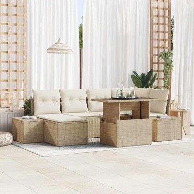 Conjunto de sofá de jardín 7 pcs Beige Poliratán