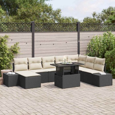 Conjunto de sofá de jardín 9 pcs Negro Poliratán