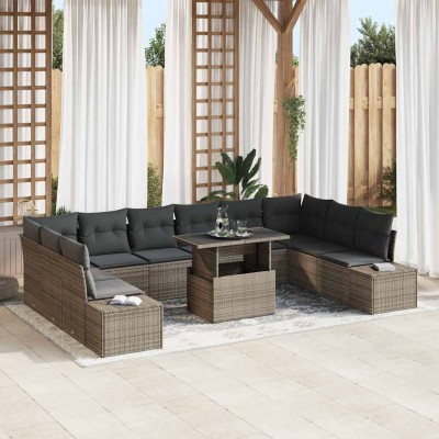 Conjunto de sofá de jardín 11 pcs Gris Poliratán