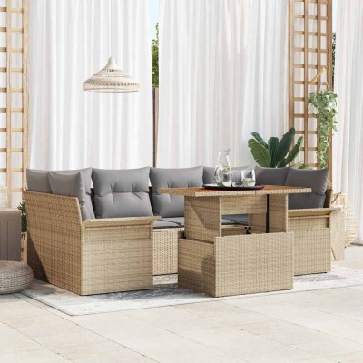 Conjunto de sofá de jardín 7 pcs Beige Poliratán