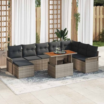 Conjunto de sofá de jardín 9 pcs Gris Poliratán