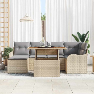 Conjunto de sofá de jardín 7 pcs Beige Poliratán