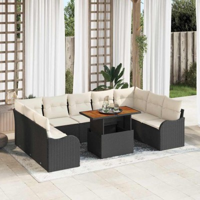 Conjunto de sofá de jardín 10 pcs Negro Poliratán