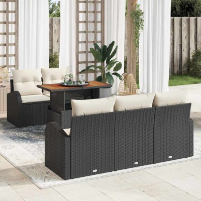 Conjunto de sofá de jardín 6 pcs Negro Poliratán
