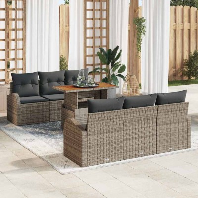 Conjunto de sofá de jardín 7 pcs Gris Poliratán