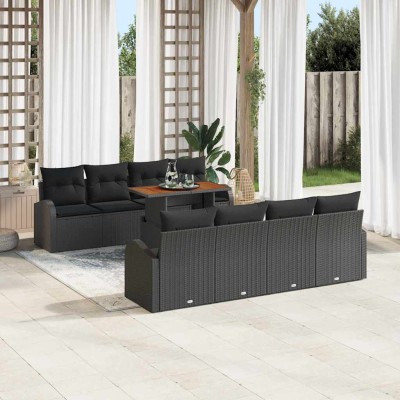 Conjunto de sofá de jardín 9 pcs Negro Poliratán