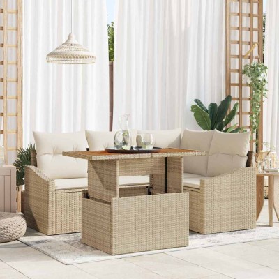 Conjunto de sofá de jardín 5 pcs Beige Poliratán