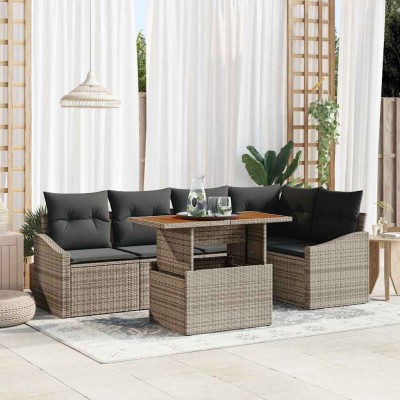 Conjunto de sofá de jardín 6 pcs Gris Poliratán