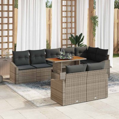 Conjunto de sofá de jardín 9 pcs Gris Poliratán