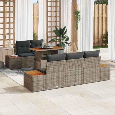 Conjunto de sofá de jardín 6 pcs Gris Poliratán