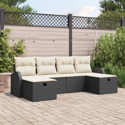 Conjunto de sofá de jardín con cojín 6 pcs Negro y crema
