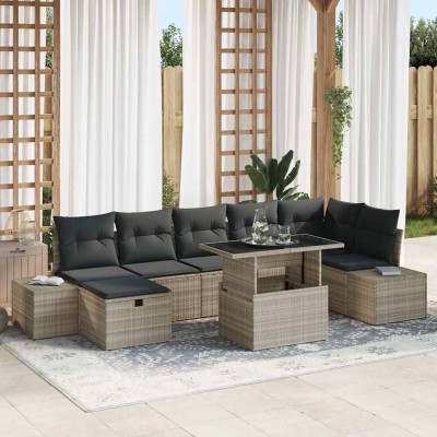 Conjunto de sofá de jardín con cojín 8 pcs Gris claro Poliratán