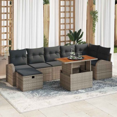 Conjunto de sofá de jardín con cojín 8 pcs Gris Poliratán