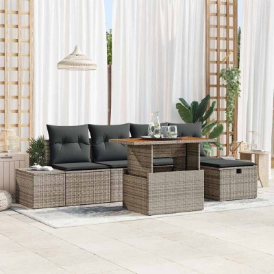 Conjunto de sofá de jardín con cojín 6 pcs Gris Poliratán