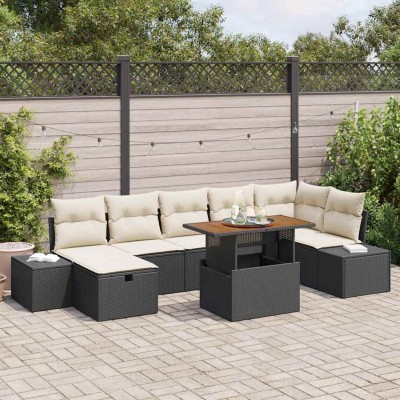 Conjunto de sofá de jardín con cojín 8 pcs Negro Poliratán