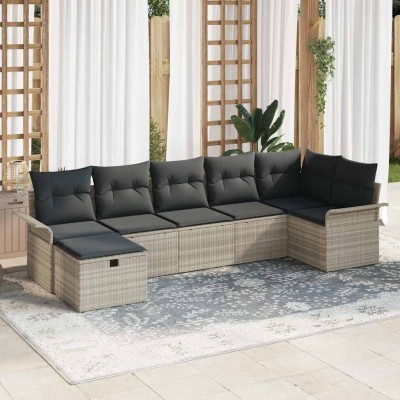 Conjunto de sofá de jardín con cojín 7 pcs Gris claro Poliratán