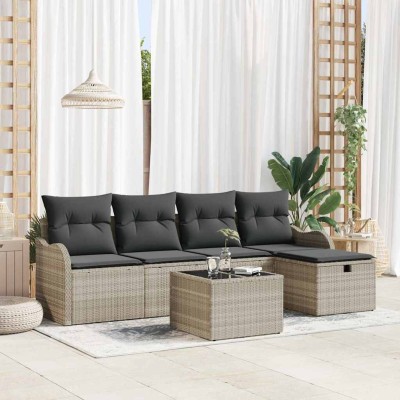 Conjunto de sofá de jardín con cojín 6 pcs Gris claro Poliratán