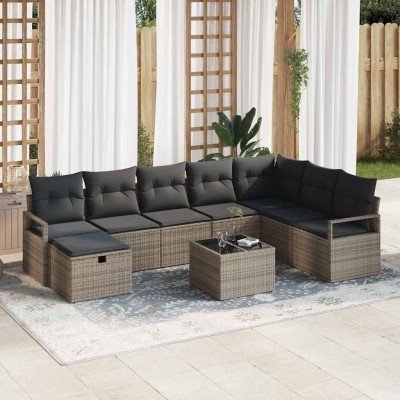 Conjunto de sofá de jardín 8 pcs Gris Poliratán
