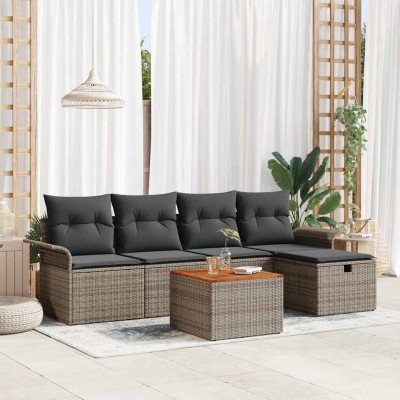 Conjunto de sofá de jardín con cojín 6 pcs Gris Poliratán