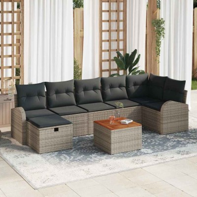 Conjunto de sofá de jardín con cojín 8 pcs Gris Poliratán