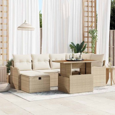 Conjunto de sofá de jardín 7 pcs Beige ratán sintético