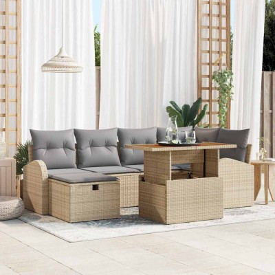Conjunto de sofá de jardín 7 pcs Beige ratán sintético