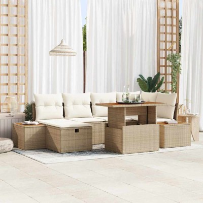 Conjunto de sofá de jardín 7 pcs Beige ratán sintético