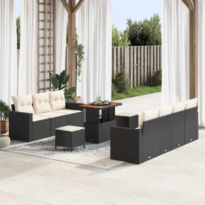 Conjunto de sofá de jardín 10 pcs Negro ratán sintético