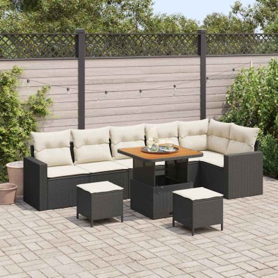 Conjunto de sofá de jardín 9 pcs Negro ratán sintético